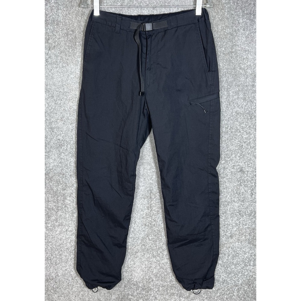 Uniqlo Heattech Fleece Lined Cargo Pants Mens Sz Small Black Ripstop Bungee Hems